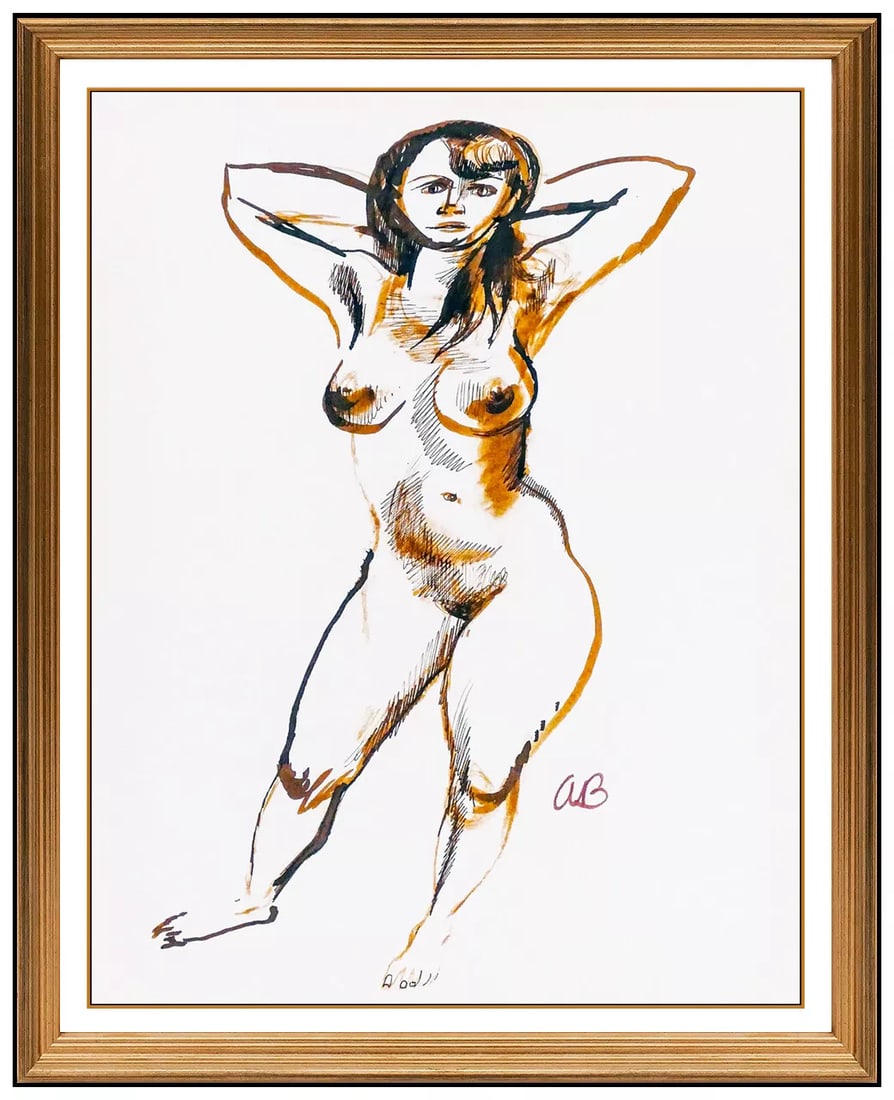 Aaron Bohrod Original Watercolor Painting Signed Nude Female Figurative Framed Art: This lot includes:Gallery COA & free domestic shipping (*insurance and international shipping for an additional charge)Artist: Aaron BohrodTitle: In The NudeMedium: WatercolorSize: 12" x 9",Framed: 19