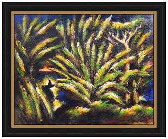 Dan Lutz Trees Landscape Painting on Canvas Signed Framed Large