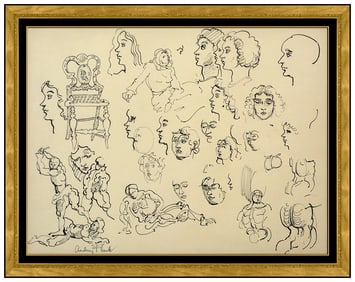 Audrey Flack Figurative Portrait Ink Drawing Signed Framed