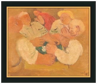 Maurice Savin Figures Oil Painting on Canvas Signed Framed