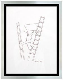 Mark Kostabi Faceless Figure Ink Drawing Signed Modern Figurative