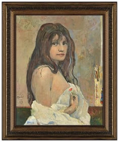 Irving Block Female Portrait Oil Painting on Board Signed Framed