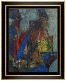 Thomas Kapsalis Geometric Abstract Painting on Board Signed Modern