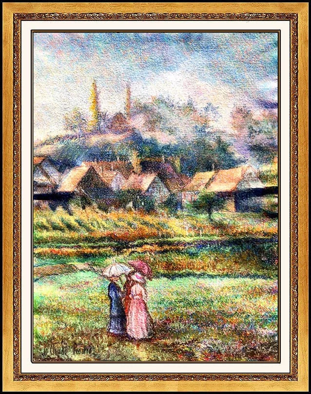 H. Claude Pissarro French Landscape Pastel Painting Signed (1 of 5)