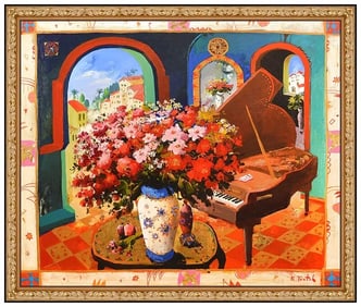 Kim Tkatch Floral Still Life Oil Painting on Canvas Signed Framed