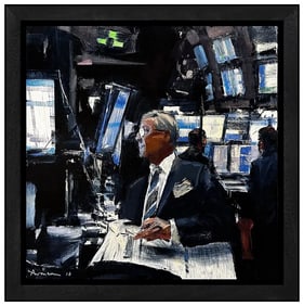 Ben Aronson Stock Broker Portrait Oil Painting on Board Signed Framed