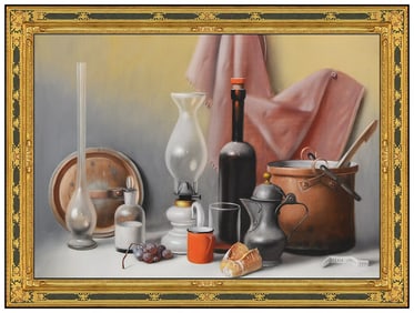 Proferio Grossi Still Life Oil Painting on Board Signed Framed