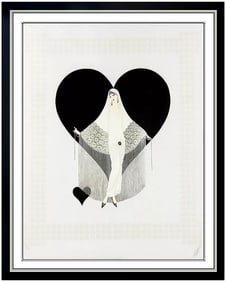 Erte Fringe Gown Embossed Serigraph Signed Large Art Deco