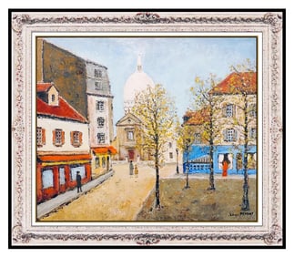 Louis Peyrat Paris Cityscape Oil Painting on Canvas Signed Antique