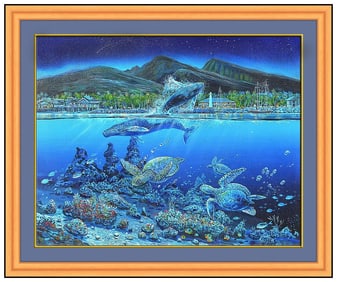 Robert Lyn Nelson Whales Turtles Oil Painting on Canvas Signed Framed
