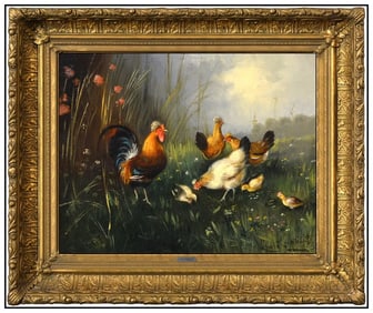 Lea Reinhart Animal Landscape Oil Painting on Board Signed Framed