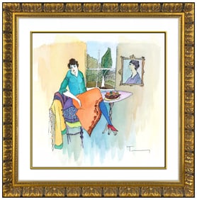 Itzchak Tarkay Female Watercolor Painting Signed Framed