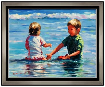 Michael Vincent Children Family Portrait Oil Painting on Canvas Signed