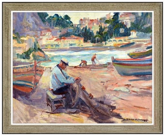 Emile A Gruppe Gloucester Harbor Oil Painting on Canvas Signed
