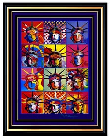 Peter Max Statue of Liberty Head Painting Signed Framed