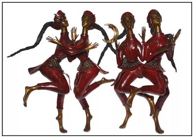Jiang Tie Feng Moonlight Dance Bronze Sculpture Signed Framed