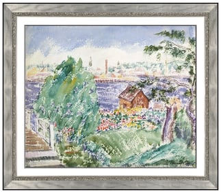 Abraham Walkowitz Landscape Gouache Watercolor Signed Framed