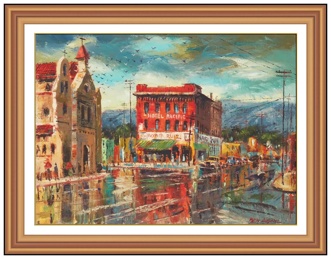 Ben Abril Original Oil Painting on Canvas Signed Landscape Cityscape: This lot includes:Gallery COA & free domestic shipping (*insurance and international shipping for an additional charge)Artist: Ben Abril Title: Hotel Pacific Medium: Oil Painting on Canvas Size: 18" x