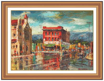 Ben Abril Original Oil Painting on Canvas Signed Landscape Cityscape: This lot includes:Gallery COA & free domestic shipping (*insurance and international shipping for an additional charge)Artist: Ben Abril Title: Hotel Pacific Medium: Oil Painting on Canvas Size: 18" x