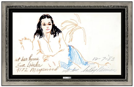 Leroy Neiman Original Color Pastel Drawing Signed Female Portrait Authentic Art