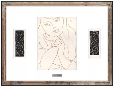 Henri Matisse Original Lithograph 2 Linocuts Visages Female Floral Framed Art