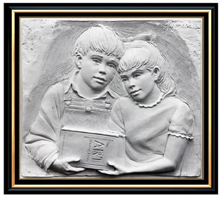 Bill Mack Original Bonded Sand Sculpture Sharing Children Signed Framed Artwork