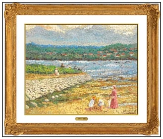 Camille Lesne Original Painting Oil On Board Signed Landscape Figurative Artwork