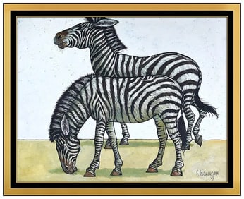 Keith Ingermann Original Oil Painting On Board Zebra Nature Signed Framed Art