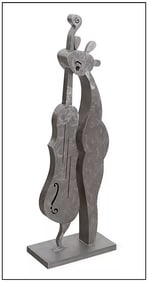 Charles Stratos Large Original The Musician Signed Bronze Steel Sculpture Art