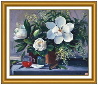 Yan Kang Qian Original Watercolor Painting On Paper Flower Signed Framed Artwork