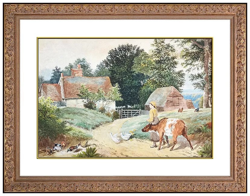 Myles Birket Foster Original Watercolor Painting Signed Landscape Framed Artwork: This Lot includes:Gallery Coa & Free Domestic Shipping (*Insurance And International Shipping For An Additional Charge)Artist: Myles Birket FosterTitle: The MilkmaidMedium: WatercolorSize: 11 ¾