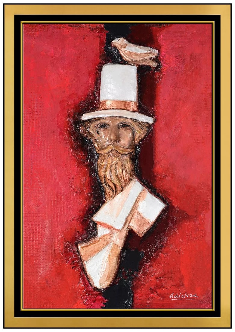 David Adickes Relief Sculpture Original Oil Painting Signed Framed Portrait Art: This lot includes:Gallery COA & free domestic shipping (*insurance and international shipping for an additional charge)Artist: David AdickesTitle: Artist Self Portrait with Bird Medium: oil painting a
