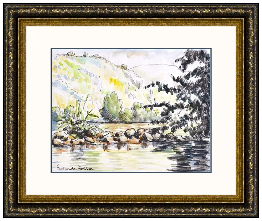 Paul Emile Pissarro Rare Original Painting Signed Water Landscape Framed Artwork: This lot includes:Gallery COA & free domestic shipping (*insurance and international shipping for an additional charge)Artist: Paul Emile PissarroTitle: L'orne a ClercyMedium: WatercolorSize: 10&rdquo