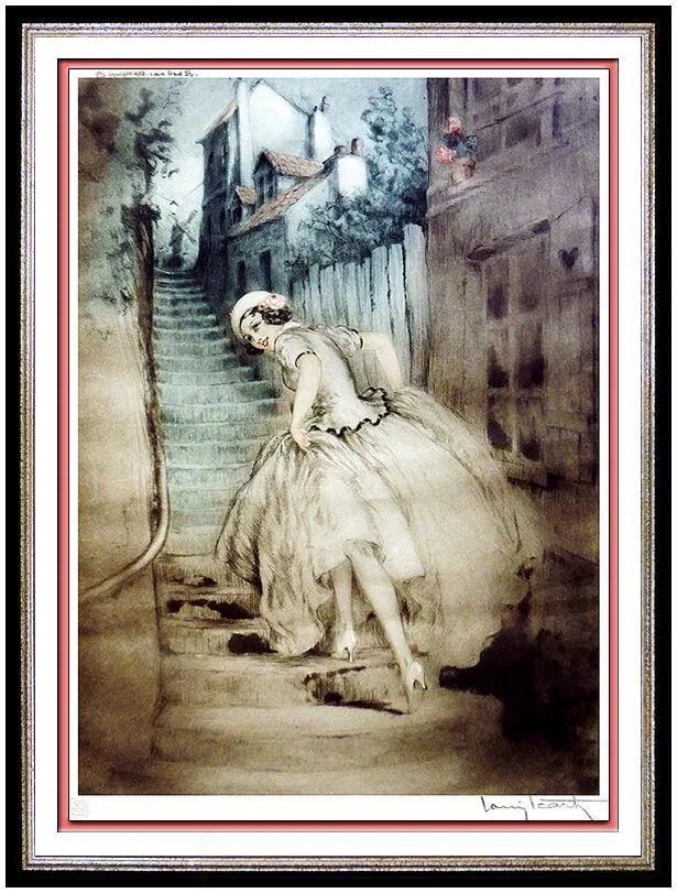 Louis Icart Hand-Signed Art Deco Female Portrait Color Etching Montmartre (1 of 6)