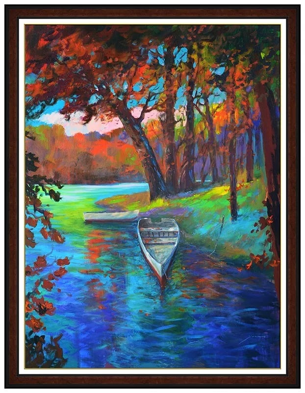 Michael Schofield Large Original Signed Lake Landscape Oil Painting on Canvas (1 of 5)