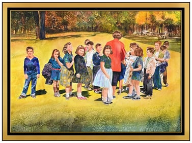 Joseph Frederic Signed Original Watercolor Painting of Children Framed Art