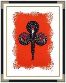 Erte Original Club Embossed Serigraph Signed Fashion Figure Framed Art