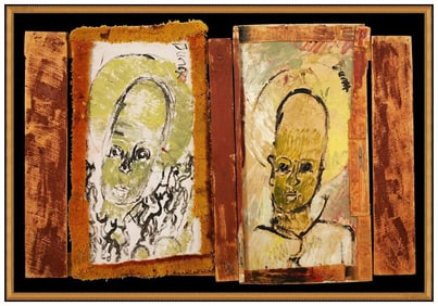 Purvis Young Large Figurative Painting on Board Modern Outsider Art Signed