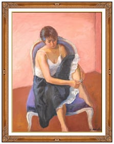 Constantin Chatov Large Portrait Painting on Canvas Signed Framed Art