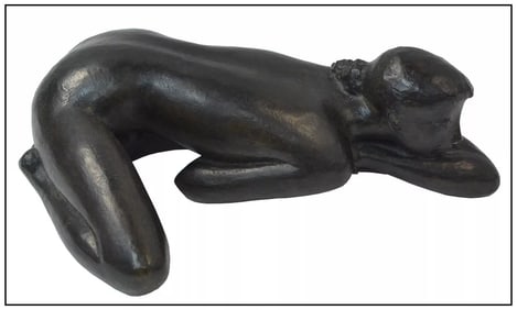 Jacques Coquillay Full Round Female Figurative Bronze Sculpture Signed