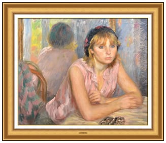 Ramon Pichot Signed Original Female Portrait Oil Painting on Canvas Framed