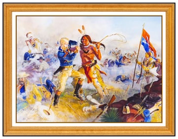 Dave Powell Native American History Gouache Portrait Signed Painting