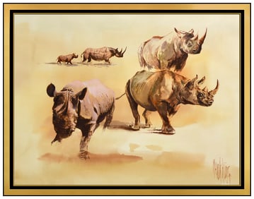 Mark King Wildlife Animal Watercolor Oil Painting Signed Framed Art