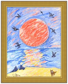 Emil Armin Seascape Ocean Sunset Painting on Board Signed Framed Original