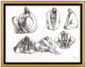 Francisco Zuniga Nude Female Figurative Conte Crayon Drawing Signed Original