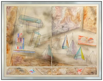 Anthony Caro Large Collage Acrylic Painting Hand Signed Framed Artwork