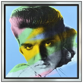 Steve Kaufman Embellished Elvis Presley Screenprint on Canvas Signed Artwork