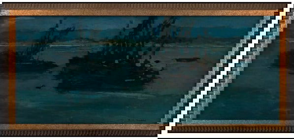 Si Yuan Harbor Seascape Painting Oil on Board Signed Framed Original Art