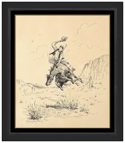 Robert Farrington Elwell Western Horse Drawing Signed Framed Artwork