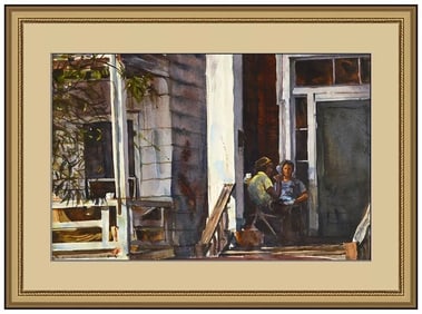 Shirl Goedike Figurative Portrait Watercolor Painting Signed Framed Art